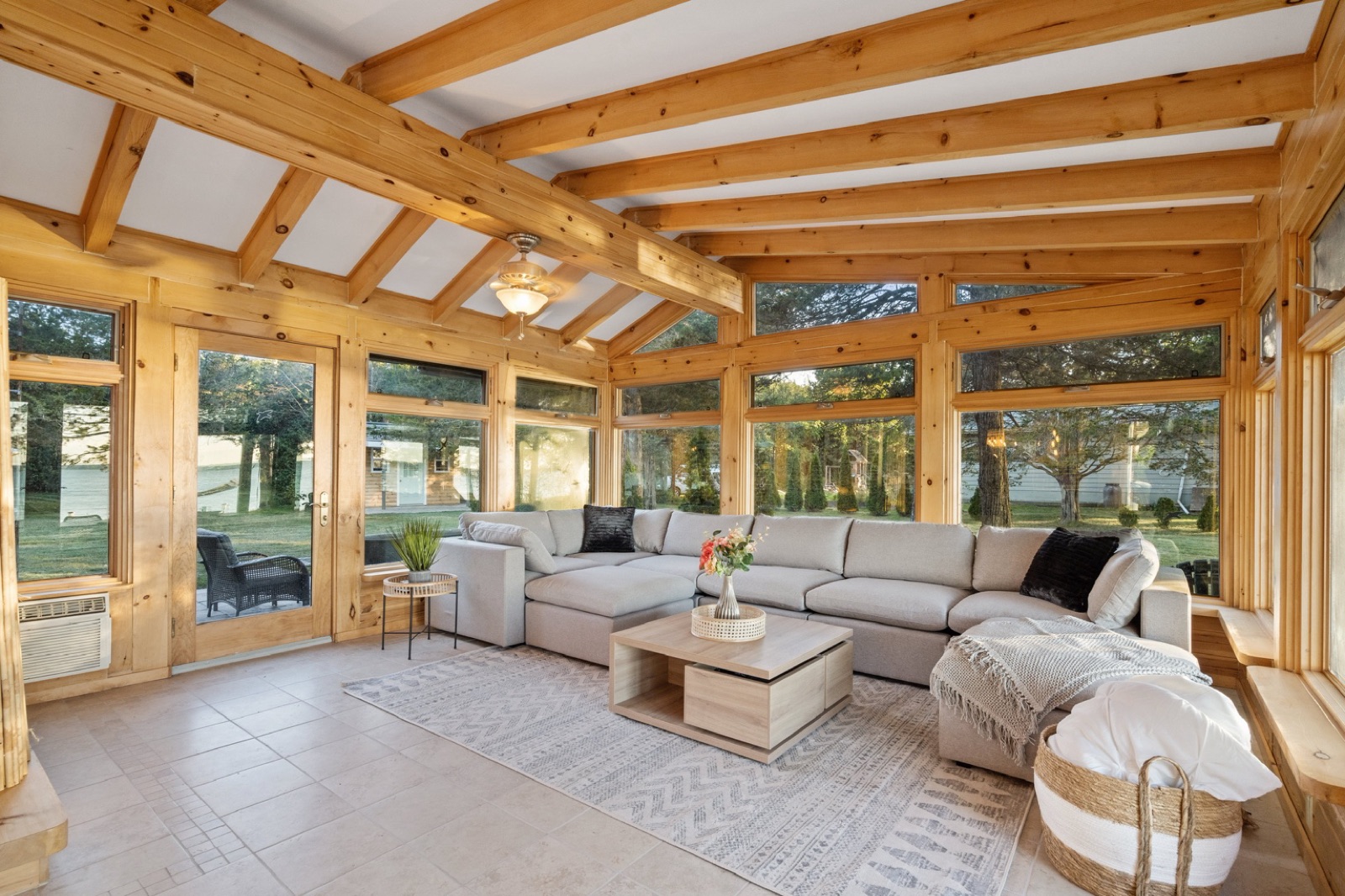 Large sectional in the four-season sunroom