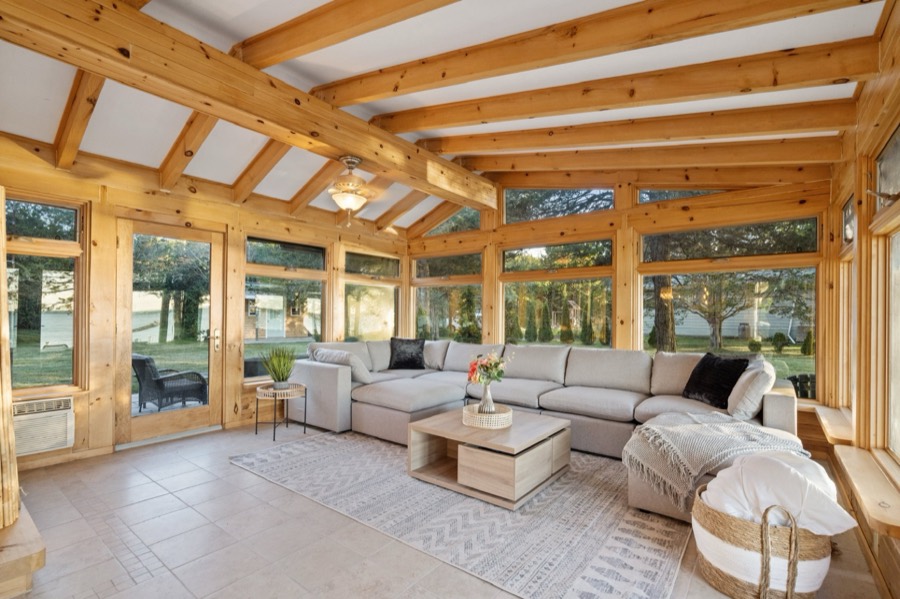 Large sectional in the four-season sunroom